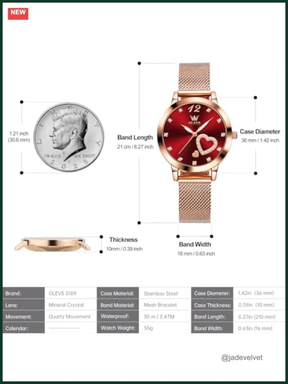 Women's Heart Diamond Mesh Bracelet Watch Rose Gold Stainless Steel Quartz